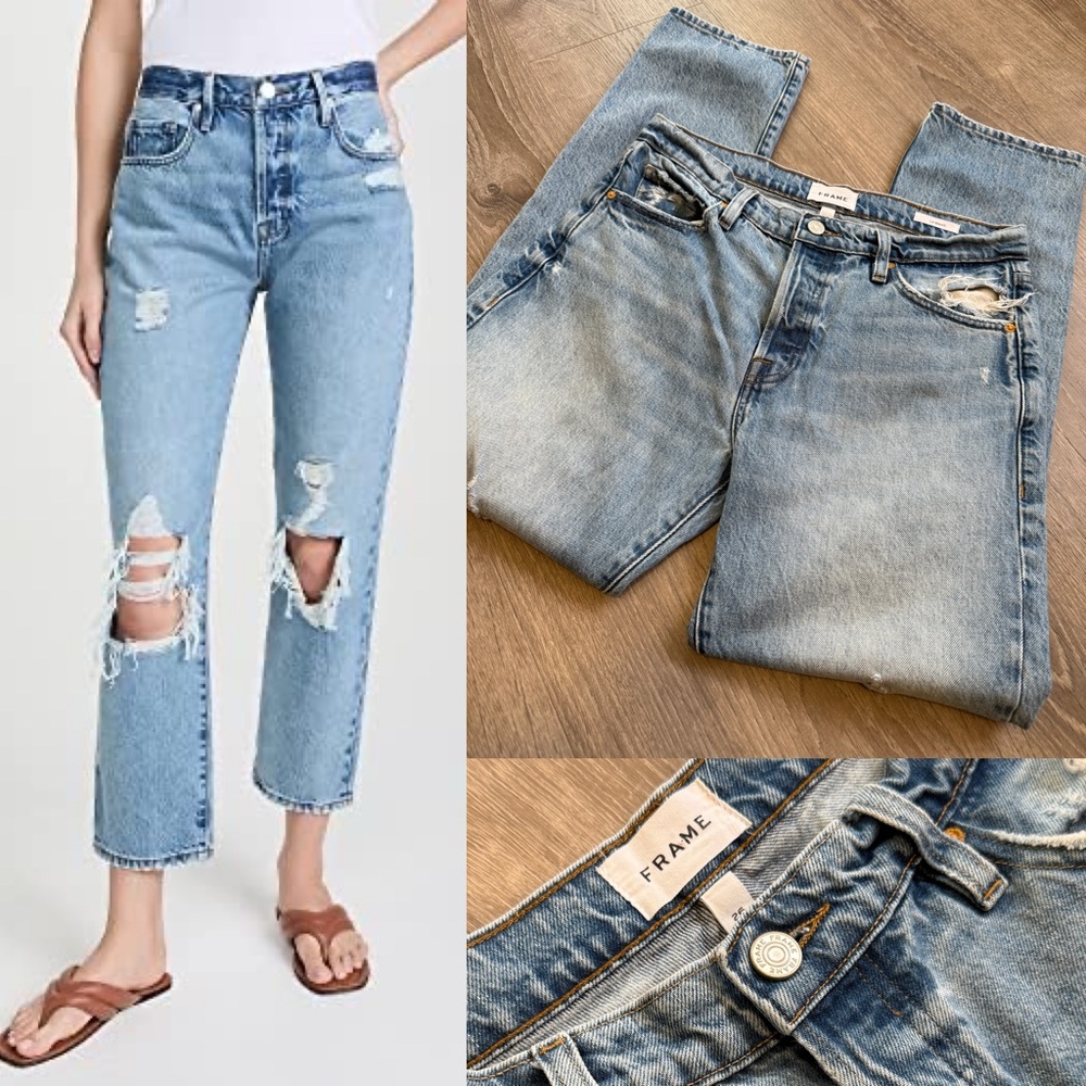 Frame Le Slouch Denim Women's Light Blue Straight Leg Jeans-size 26